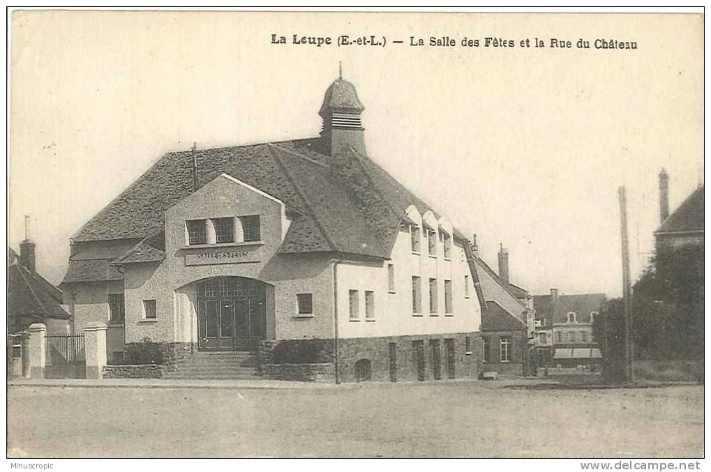 CPA 28 - La Loupe - La Salle Des Fêtes Et La Rue Du Chateau - La Loupe