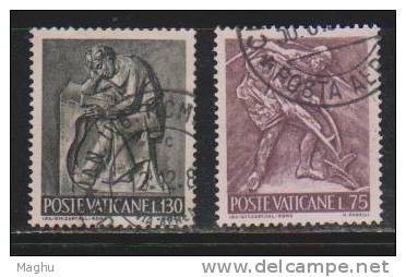 Vatican Used 1966, 2 Stamps Sculptures Of Learning & Agriculture - Gebraucht