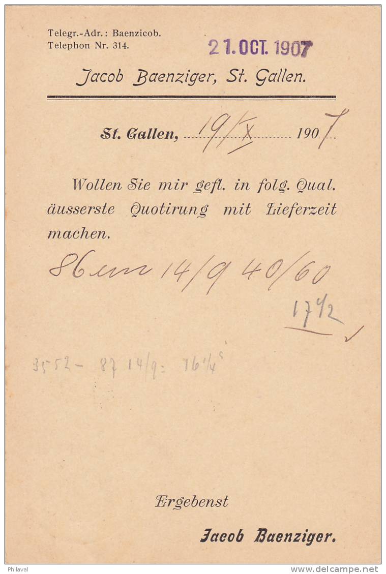 No 80 Sur Lettre Oblitérée à St.Gallen Le 19.10.1907 Pour Siebnen - Briefe U. Dokumente