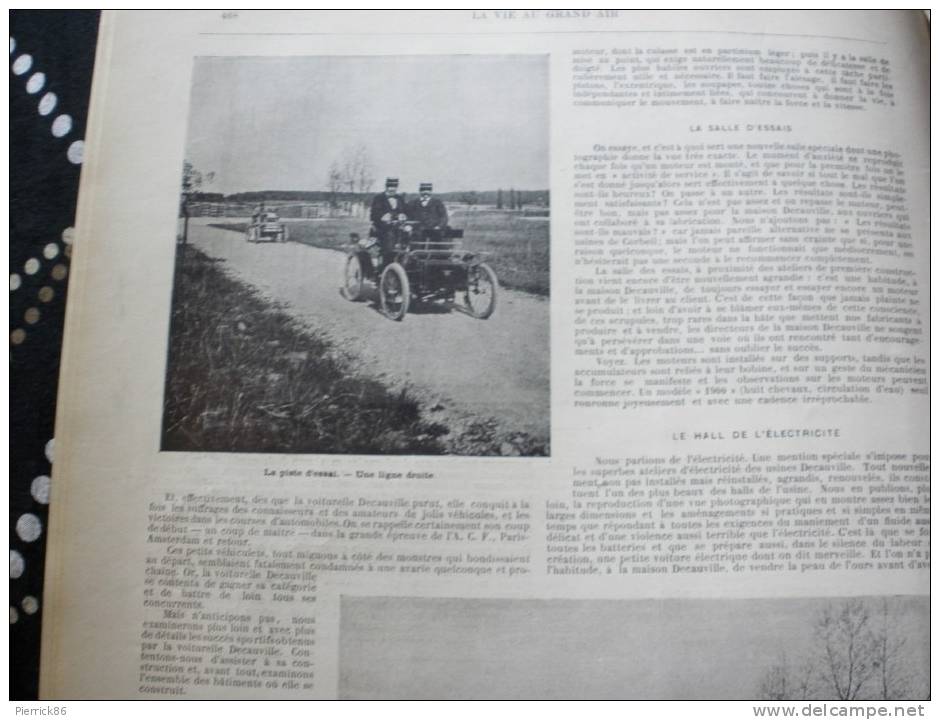 1900 AUTOMOBILE LES ETABLISSEMENTS DECAUVILLE CONCOURS HIPPIQUE DE PARIS ET DE LYON Paru dans LA VIE AU GRAND AIR N° 88