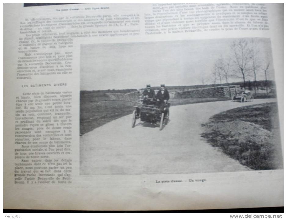 1900 AUTOMOBILE LES ETABLISSEMENTS DECAUVILLE CONCOURS HIPPIQUE DE PARIS ET DE LYON Paru dans LA VIE AU GRAND AIR N° 88