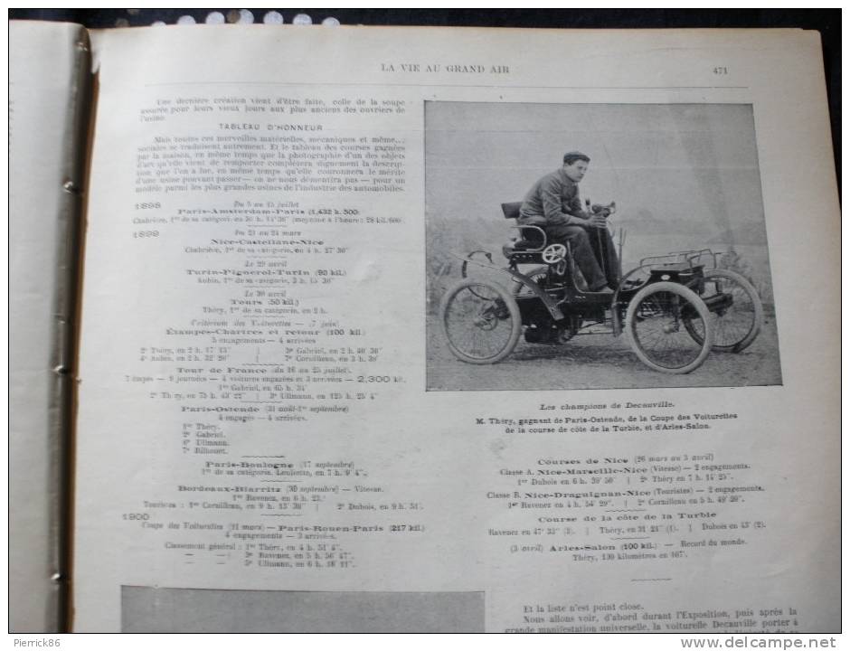 1900 AUTOMOBILE LES ETABLISSEMENTS DECAUVILLE CONCOURS HIPPIQUE DE PARIS ET DE LYON Paru dans LA VIE AU GRAND AIR N° 88