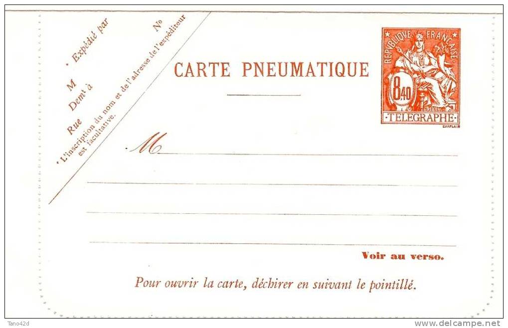 REF LTR7 - PNEUMATIQUES TYPE CHAPLAIN - CARTE LETTRE 8fr 40 NEUVE - Pneumatici