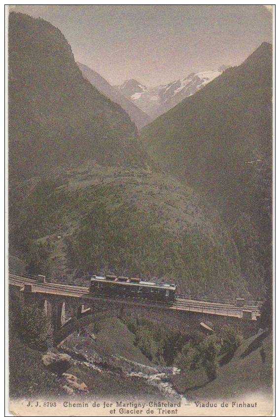 CPA SUISSE Chemin De Fer Train Sur Le Viaduc De Finhaut Ligne Martigny Châtelard Et Glacier De Trient Carte Colorisée - Autres & Non Classés