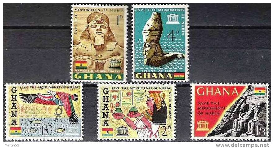 Ghana 1963: "Monuments De Nubie" Michel 157-161 ** MNH  (cote 4 Euro) - Egyptologie