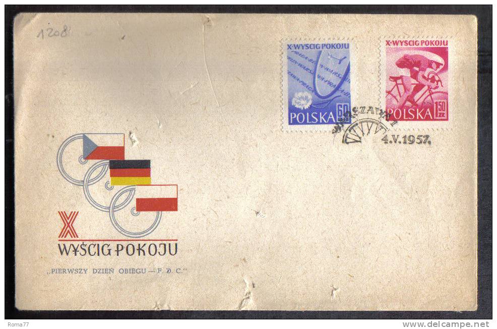 VER1208 - POLONIA , Annullo 4/5/1957 . Busta Difettosa - Ciclismo