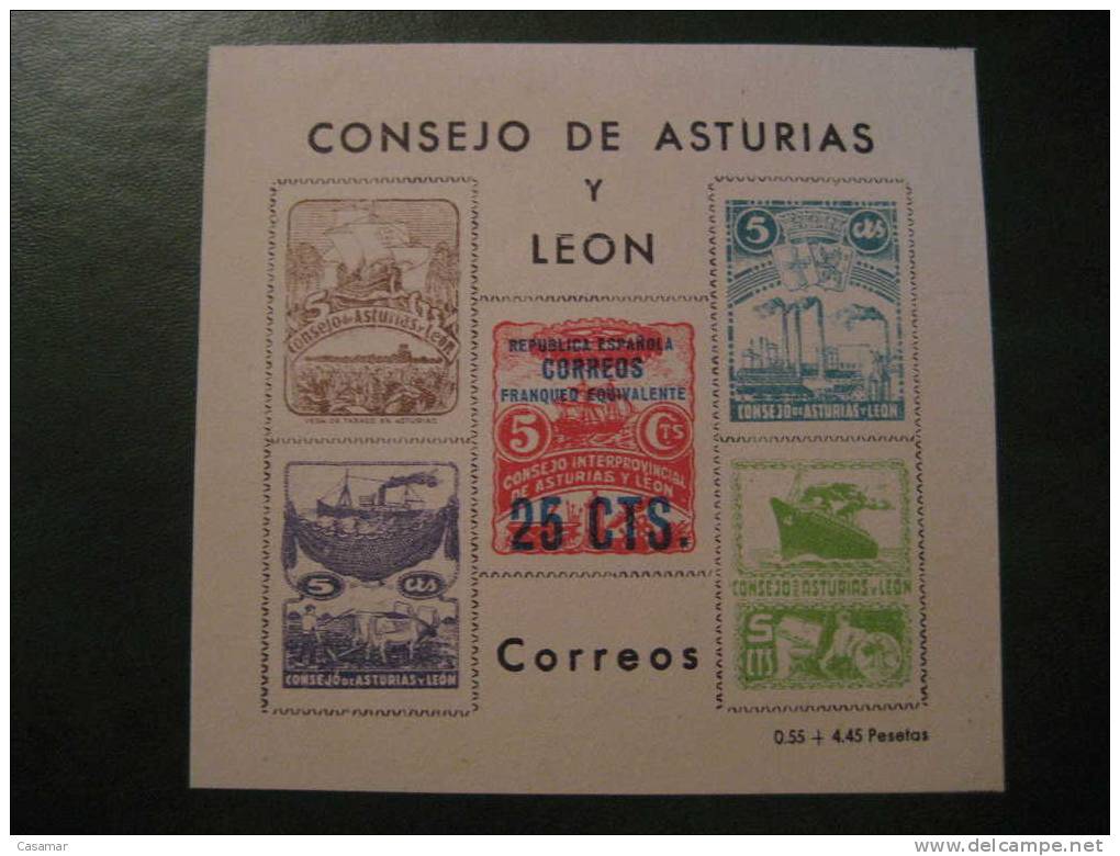 ASTURIAS Y LEON Overprinted Sobrecarga 25cts Republica Caravel Colon Columbus Block 5 Poster Stamp Label Vignette Vi&nti - Asturias & Leon