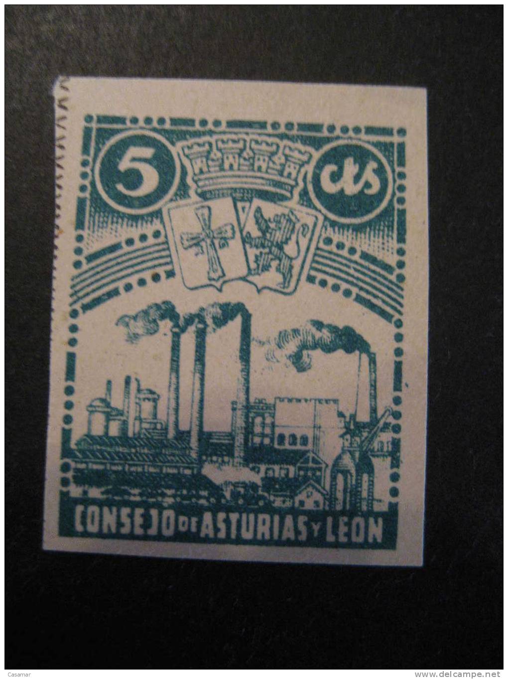 ASTURIAS Y LEON Consejo 5 Cts Escudo Arm Industria Industry Imperforated Poster Stamp Label Vignette Vi&ntilde;eta - Asturien & Léon