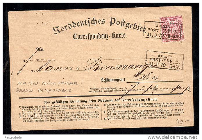 NORDDEUTSCHES POSTBEZIRK 1870 1 Gr. Frühste Postkarte - Selten - Autres & Non Classés