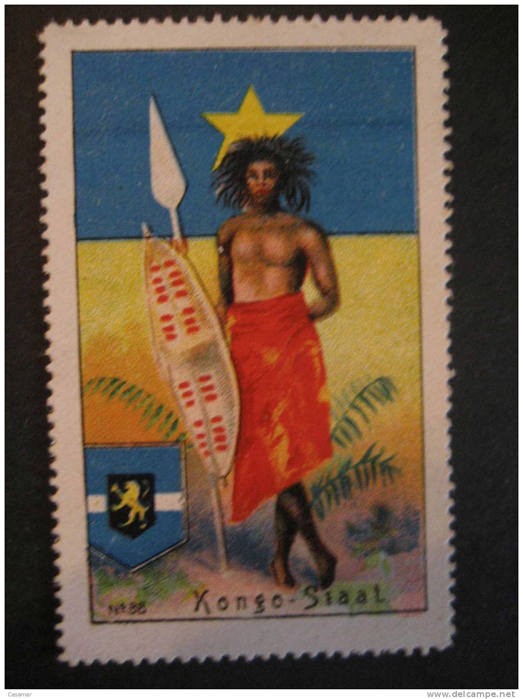CONGO Leon Lion Native KONGO STAAT Germany Poster Stamp Label Vignette Vi&ntilde;eta - Autres & Non Classés