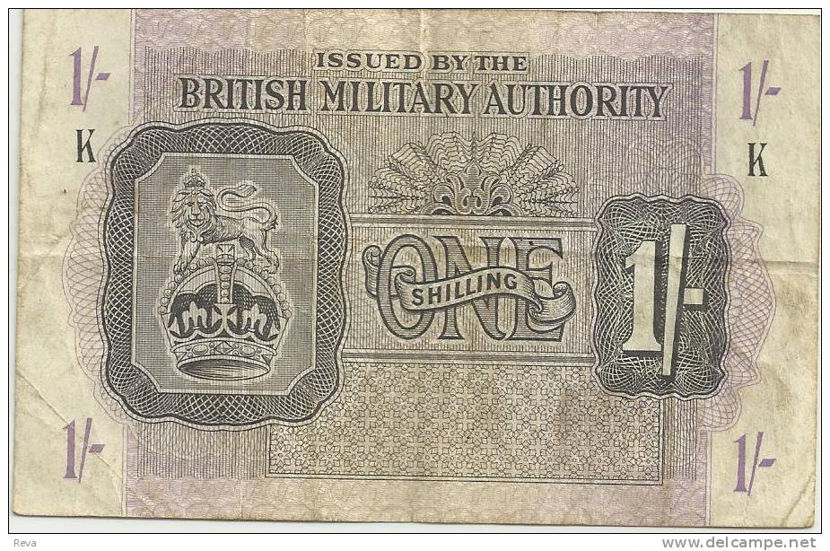 UNITED KINGDOM 1 SHILLING PURPLE LION EMBLEM FRONT & MOTIF BACK SERIES K  ND(1942) PM? READ DESCRIPTION !! - Autorità Militare Britannica