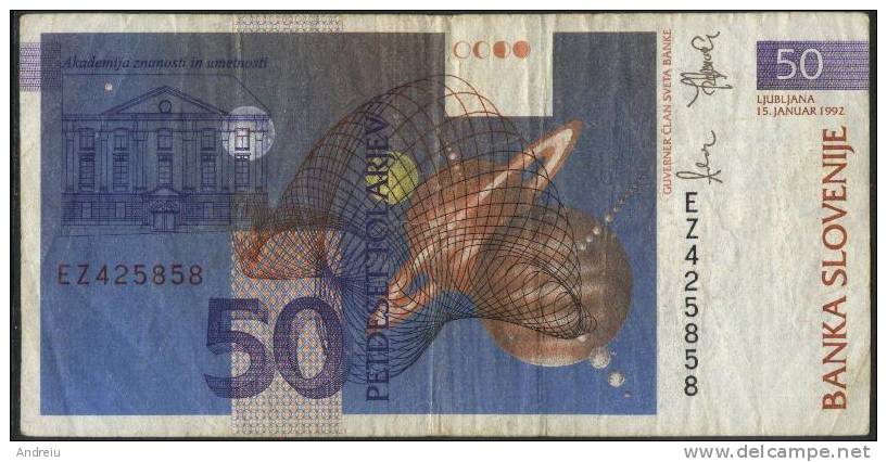 1992 SLOVENIJE SLOVENIE SLOVENIA 50 TOLARJEV TOLARS CIRCULATED Good State - Slovénie