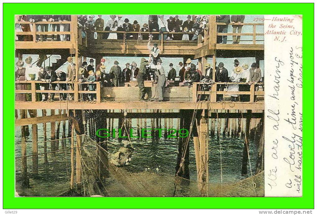 ATLANTIC CITY, NJ - HAULING THE SEINE - ANIMATED - TRAVEL IN 1906 - UNDIVIDED BACK - SOUVENIR POST CARD CO - - Atlantic City