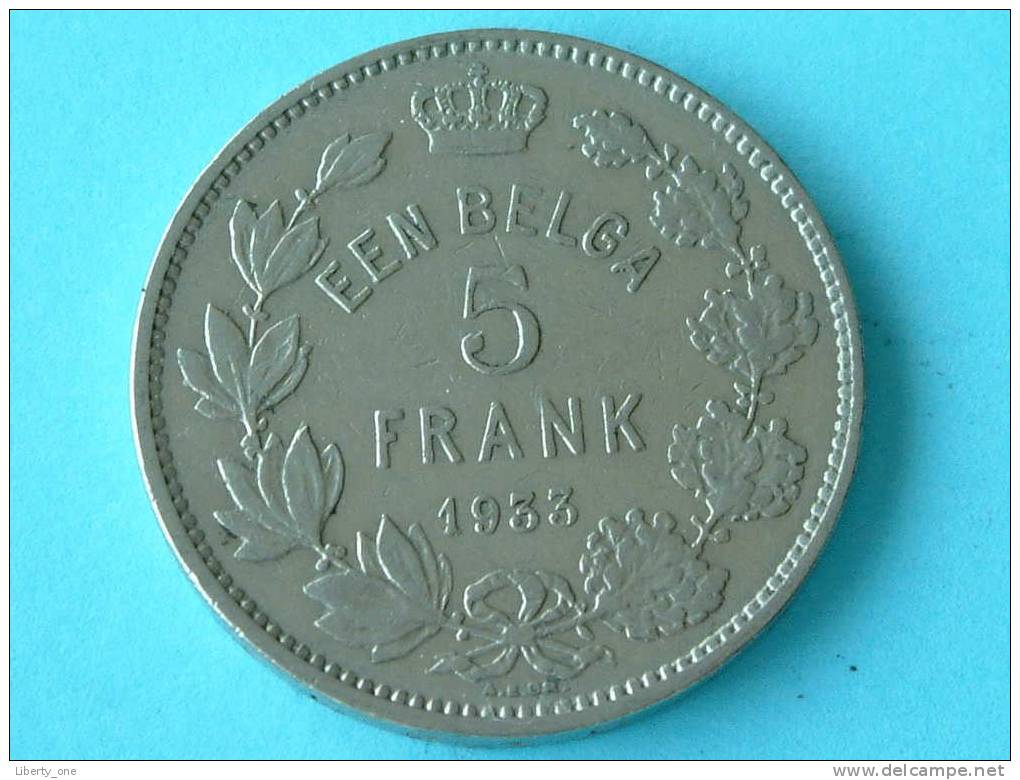 1933 VL A - 5 FRANK / EEN BELGA ( Morin 389a ) / ( For Grade, Please See Photo ) !! - 5 Francs & 1 Belga