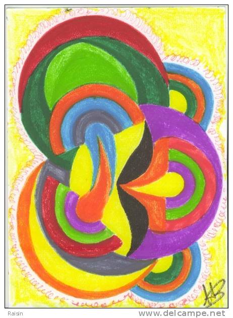 Oeuvre Originale Pastels Feutres Sur Papier Format 21  X 27cm N°93 "Bise Sonore" - Pastell