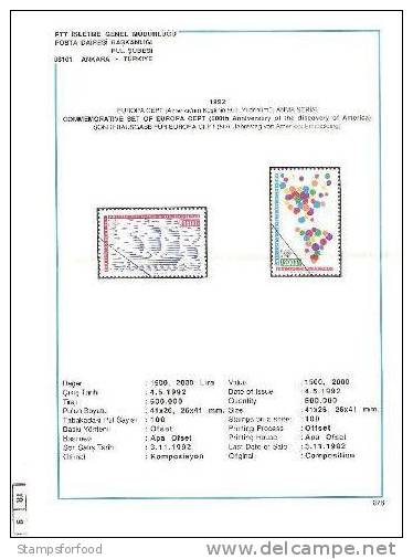 TURCHIA, 1992, Foglio IllustrativoEuropa, 2 Valori, - Andere & Zonder Classificatie