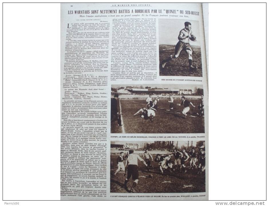 1928 BOXE RUGBY LES WARATAHS BATTTUS PAR BORDEAUX TOURNOI DE HOCKEY SUR GLACE BERLIN SKI TENNIS POLYGONE DE VINCENNES - Autres & Non Classés