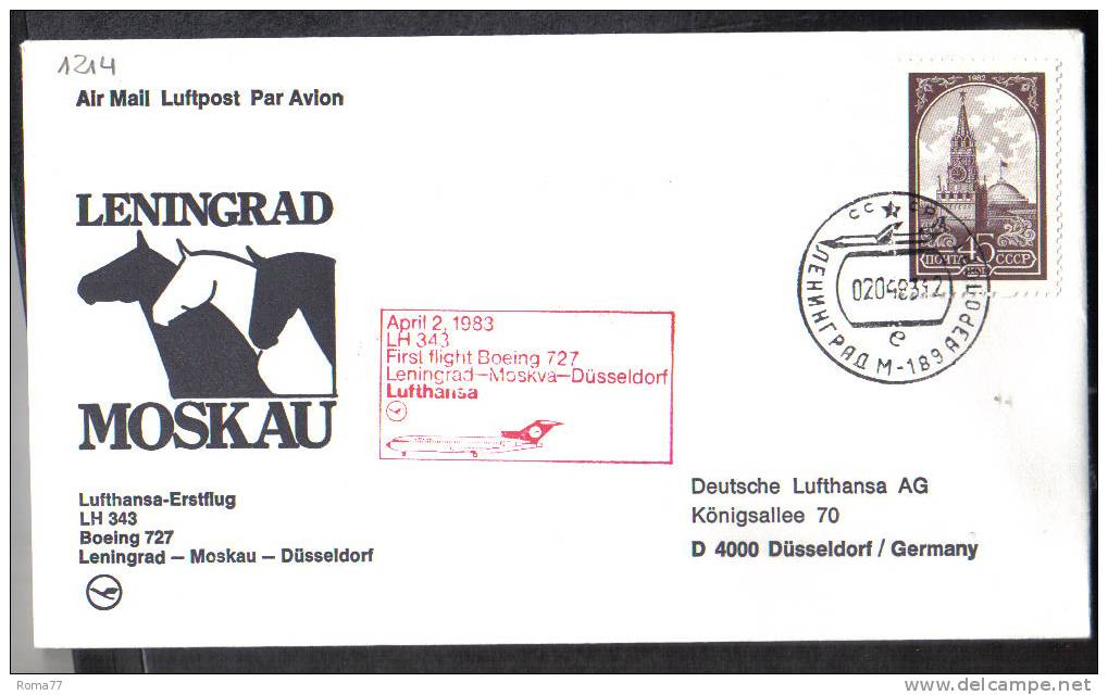 VER1214 - URSS , Volo Leningrad Moskva Del 2/4/1983. Lufthansa - Storia Postale