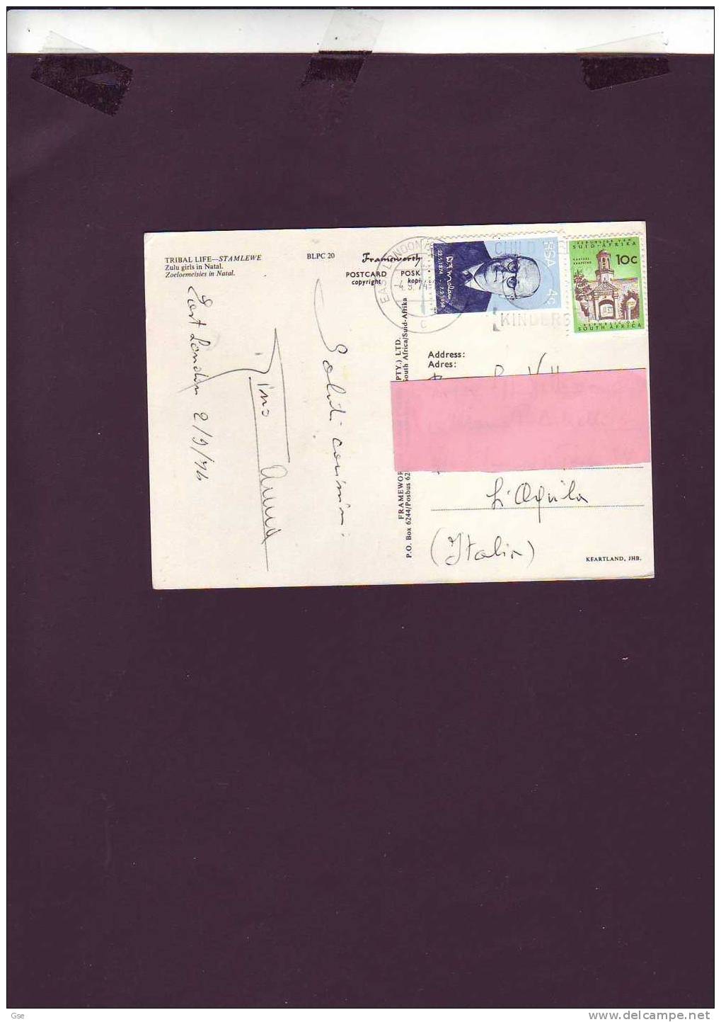 SUD  AFRICA 1974 - Cartolina Per L´ Italia - Storia Postale