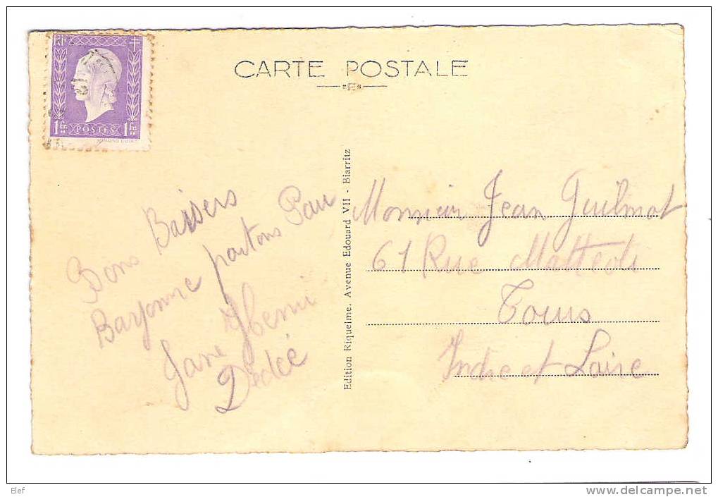 Carte De Biarritz Avec Marianne De DULAC, 1F Violet , Yvert N° 689 > Tours - 1944-45 Marianne De Dulac