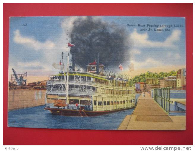 Steam Boat Passing Thru Locks Near St. Louis Mo  1953 Cancel- Stamp Peeled Off ---====ref 168 - St Louis – Missouri