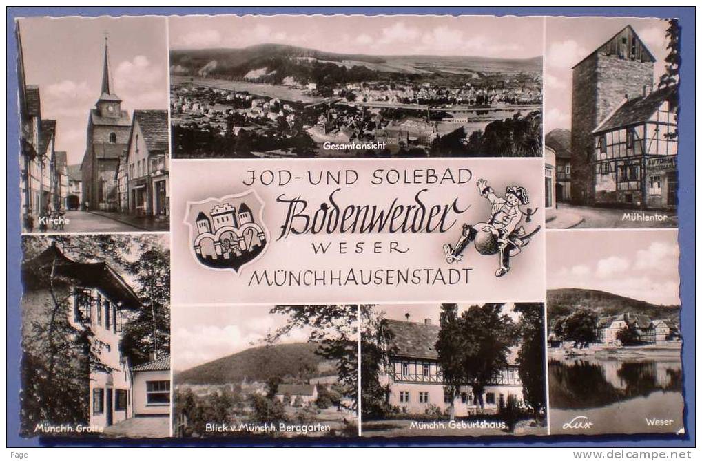 Bodenwerder,Mehrbildkarte,1960-1970,Kirche,Mühlentor,Gesamtansicht,Münchh. Grotte,Münchh. Geburtshaus,Weser, - Bodenwerder