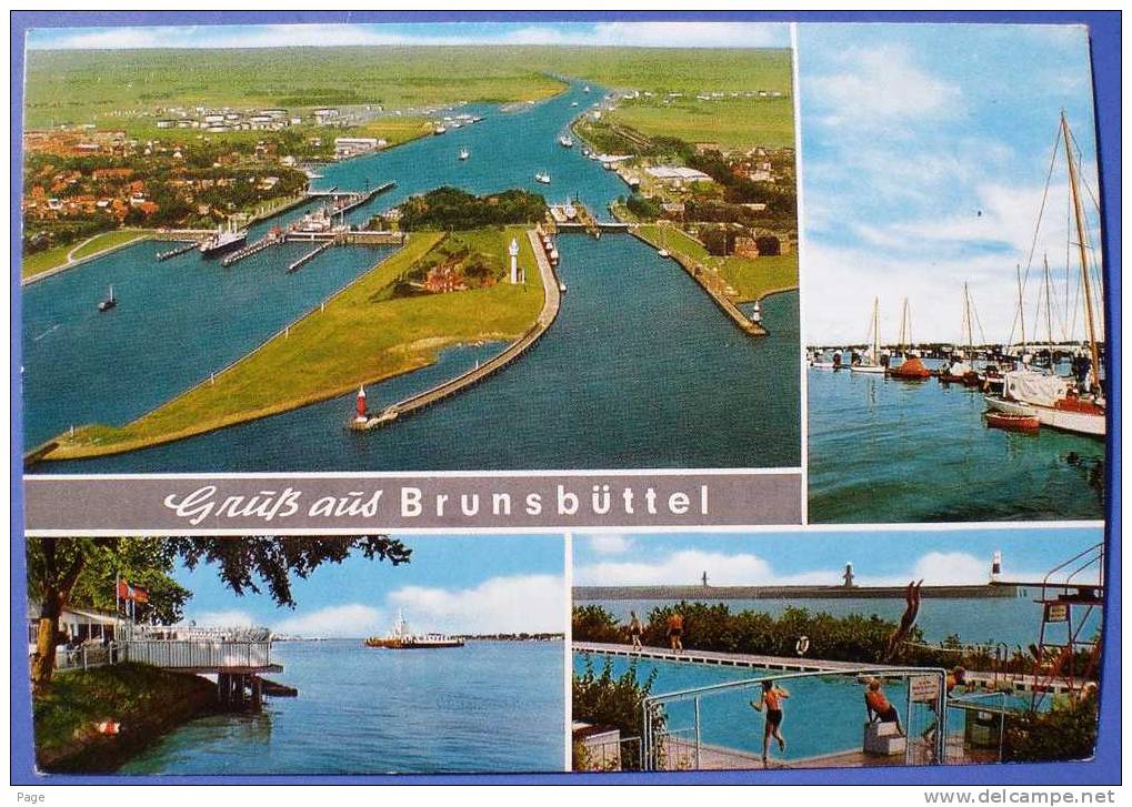 Brunsbüttel,Mehrbildkarte,1970,Teilansicht,Hafen,Freibad, - Brunsbuettel