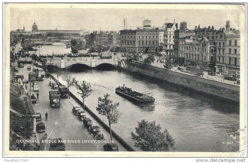 Rppc - U.K. - IRELAND - DUBLIN - O'CONNELL BRIDGE AND RIVER LIFFEY - BARGE - BUSY STREETS - 1954 - Dublin