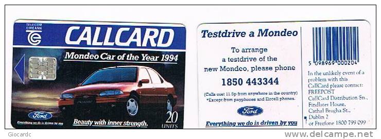 IRLANDA (IRELAND) - TELECOM EIREANN CHIP  - 1994 FORD MONDEO CAR OF THE YEAR      - USED - RIF. 7874 - Automobili