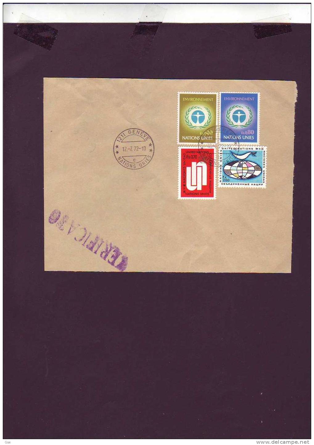 NAZIONI UNITE  GINEVRA  - 1972 - Frammento - Storia Postale