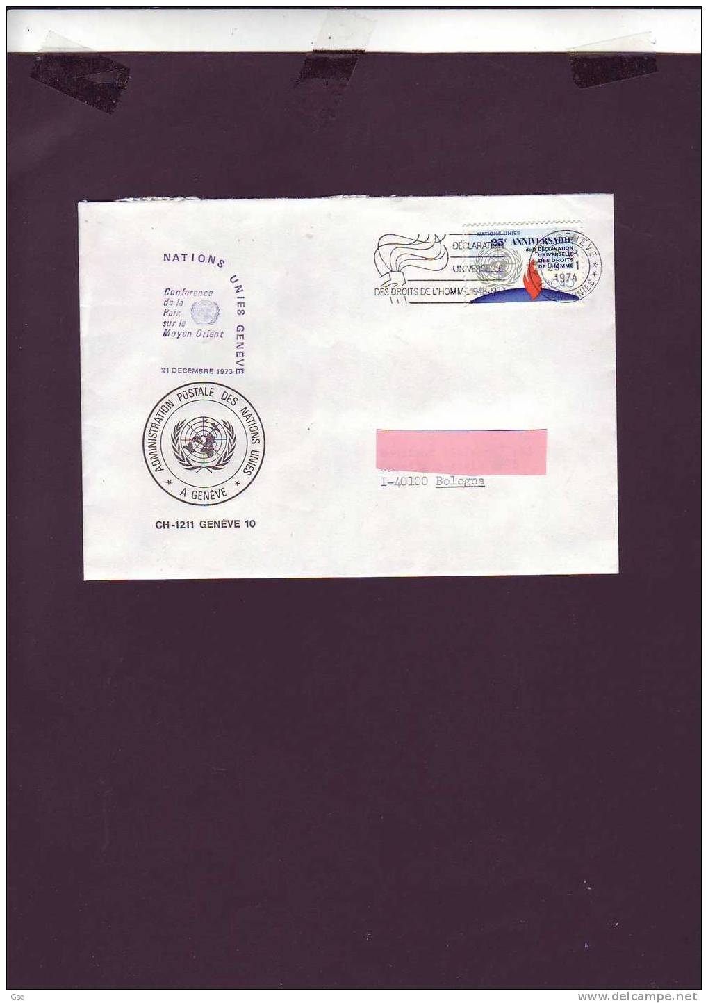 NZIONI UNITE - GINEVRA - 1974 - Lettera Per Italia - Cartas & Documentos