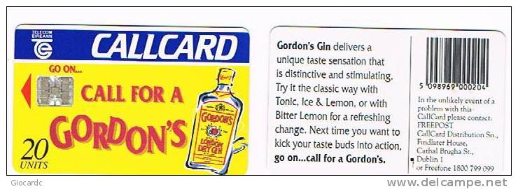 IRLANDA (IRELAND) - TELECOM EIREANN CHIP  - 1994 GORDON'S GIN      - USED - RIF. 7876 - Alimentazioni