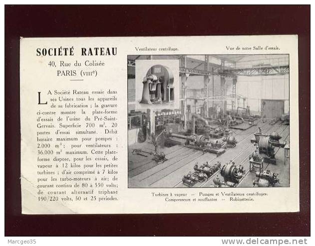 Paris Société Rateau 40 Rue Du Colisée VIIIe  Usine Du Pré St Gervais - Distrito: 08