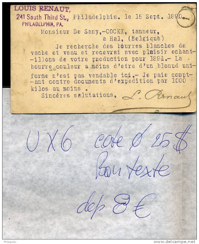 USA Entier UX6 Cote 25$ Ø Mais Texte Fort Intéressant  Peau De Vache - ...-1900