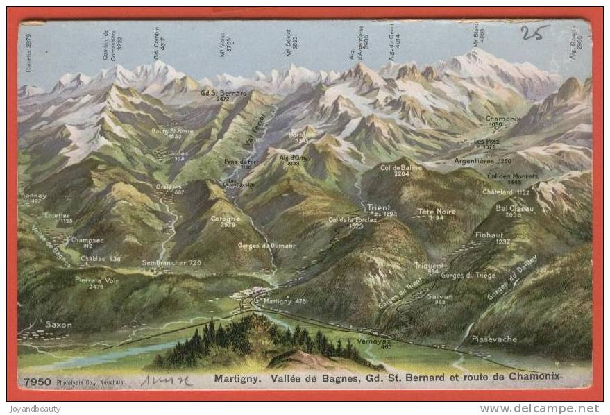 G385, Martigny , Saxon , Vallée De Bagnes , Gd. St. Bernard Et Route De Chamonix , 7950 , Non Circulée - Bagnes