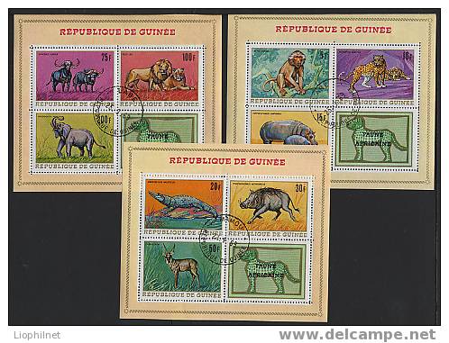 GUINEE 1969, FAUNE AFRICAINE, 3 Blocs. R195 - Giraffes