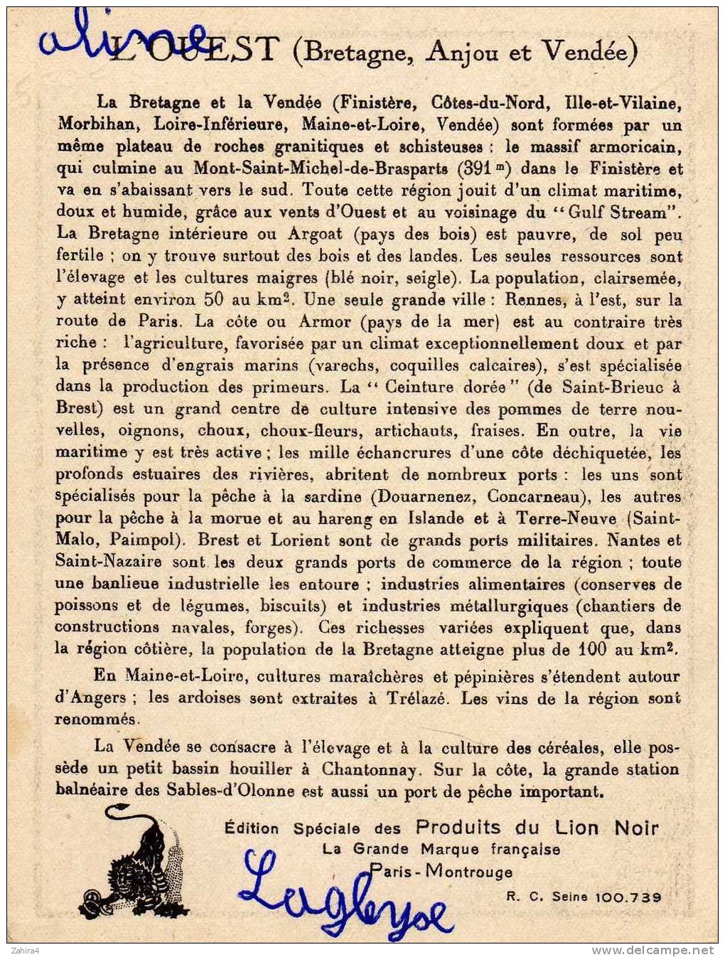 Edition Spéciale Des Produits Du Lion Noir - L'OUEST -Bretagne - Anjou Et Vendée - Constructions De Navires - Otros & Sin Clasificación