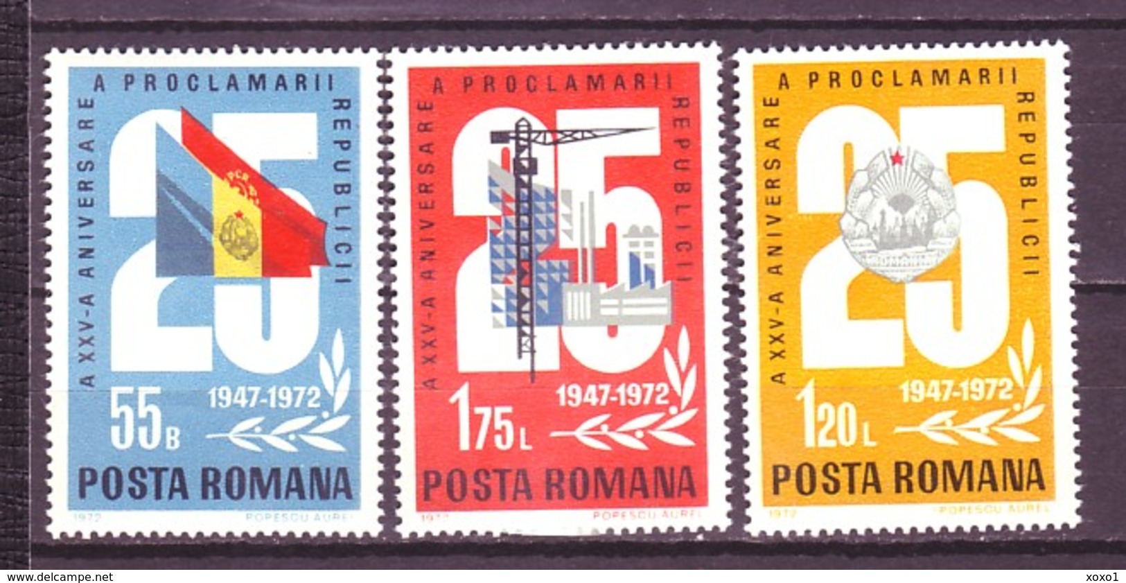 Romania 1972 MiNr. 3080 - 3082  Rumänien 25 Years Of The Romanian People's Republic History 3v MNH** 2,00 € - Ungebraucht