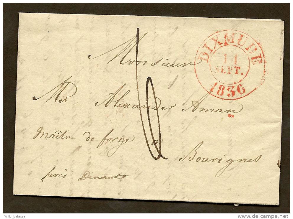 Belgique Précurseur 1836 Lettre Avec Càd " Dxmude" + Port "6" Pour Bouvignes - 1830-1849 (Belgica Independiente)