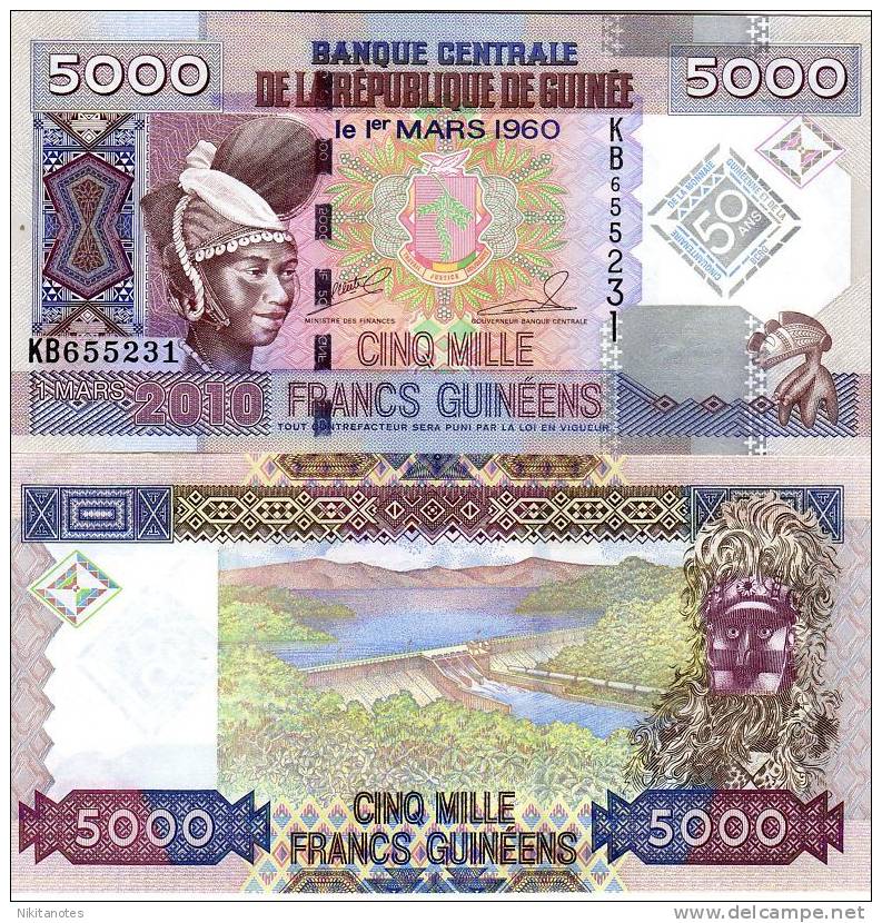 GUINEA 5000 5,000 FRANCS 2010 COMM. P NEW UNC - Equatoriaal-Guinea