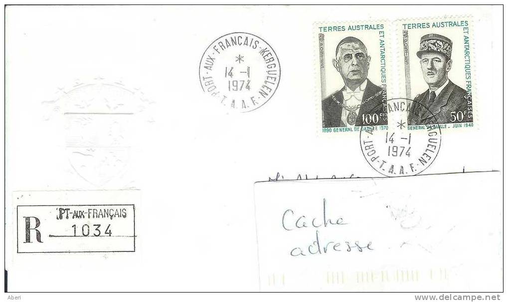 6195  N° 46; 47 - DE GAULLE - KERGUELEN - Sur Enveloppe TAAF - RECOMMANDE - Cartas & Documentos