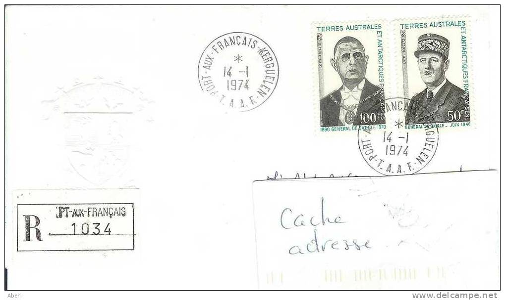 6195  N° 46; 47 - DE GAULLE - KERGUELEN - Sur Enveloppe TAAF - RECOMMANDE - Brieven En Documenten