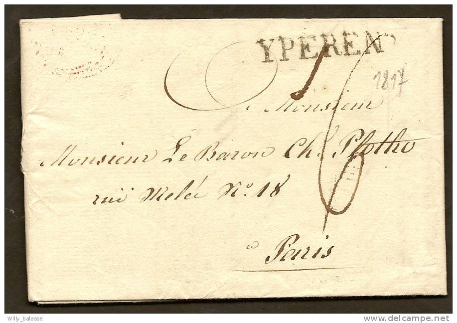 Belgique Précurseur 1817 Lettre Avec Marque Yperen Pour Paris - 1815-1830 (Holländische Periode)