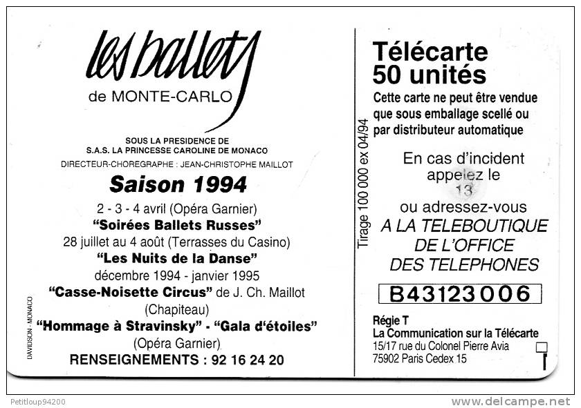 TELECARTE   MONACO-BALLET DE MONACO - Monace