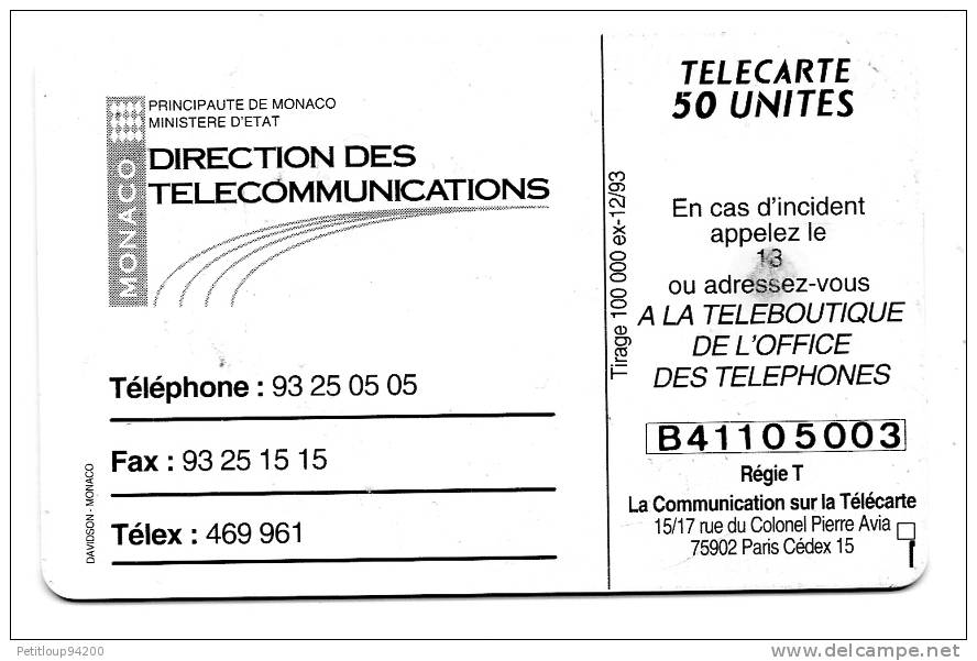 TELECARTE   MONACO-DIRECTION DES TELECOMS - Monaco