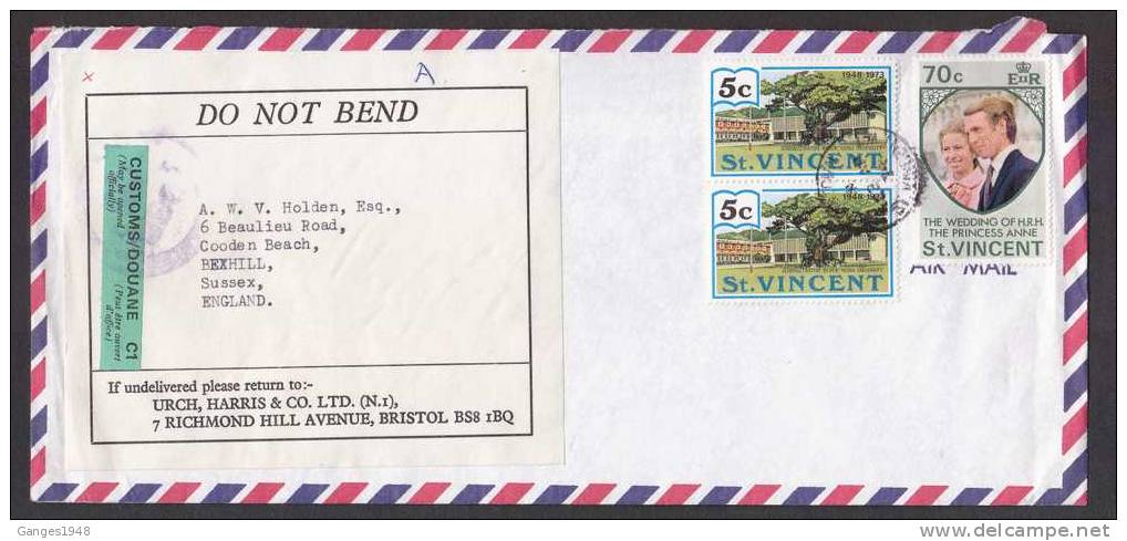 1974 St.Vincent 3Stamps On Cover To England # 22434 - St.Vincent (1979-...)