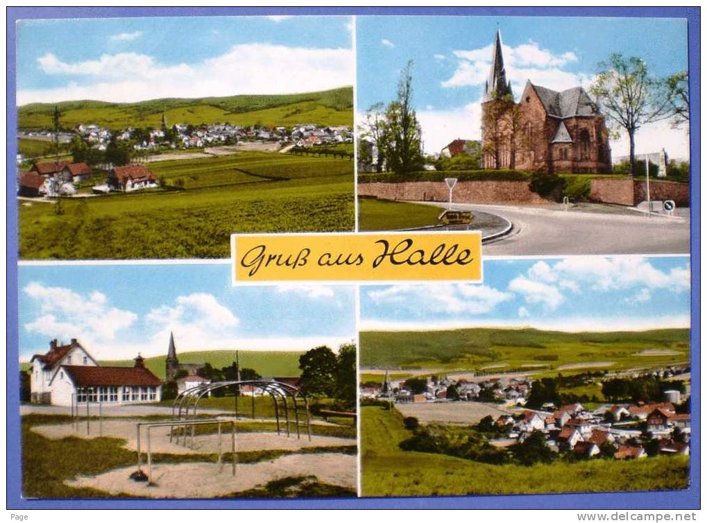 Halle,4-Bild-Karte,1960,Teilansicht,Kirche,Spielplatz, - Holzminden