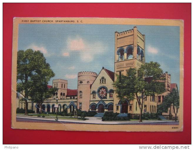 Camden Sc --First Baptist Church   1944 Cancel ---linen Lower Left Crease   ----   === Ref 169 - Charleston