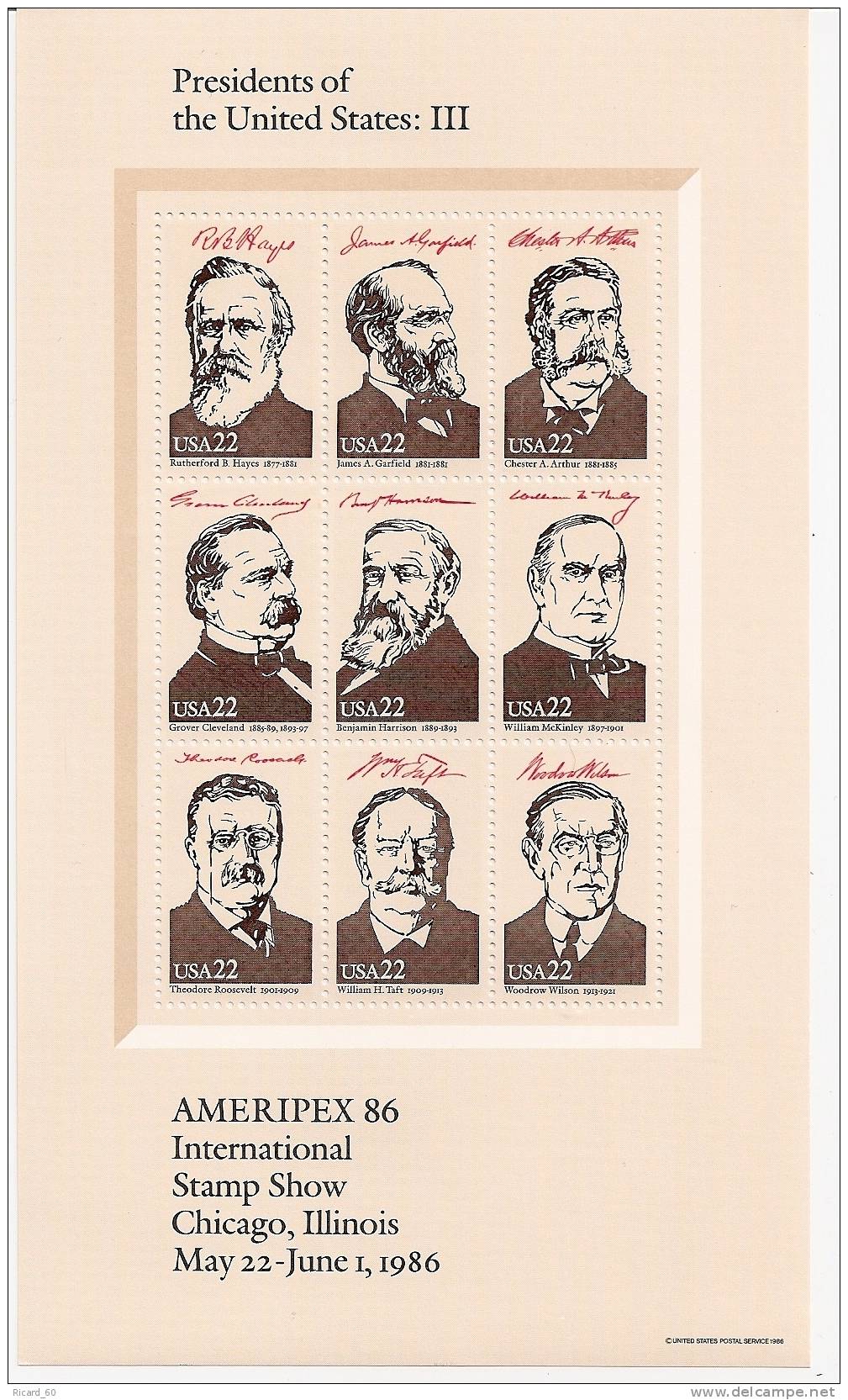 Timbre(s) Neuf(s) **des Usa, N°1632-1667 Y Et T, 4 Blocs Des Présidents Américains Et Leur Signature, Ameripex86, 1986 - Nuovi