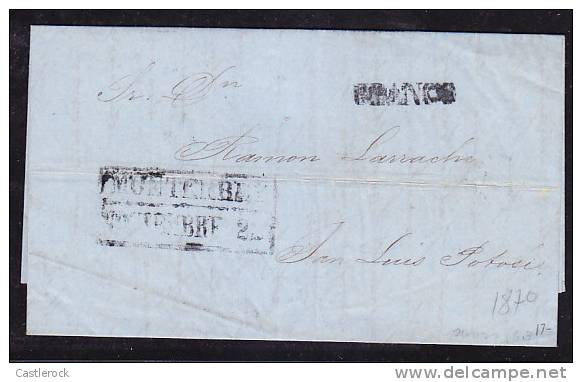 A)BLACK SEAL 1870 MONTERREY BOX CANCEL TO SAN LUIS POTOSI AND FRANCO SEAL - Mexico